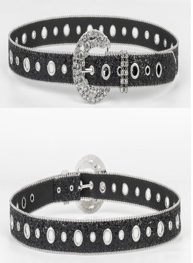 Vikodah Women Western Rhinestone Buckle Belt Fashion Cowgirl Cowboy Bling Studded Diamond Punk Waistband - Image 5